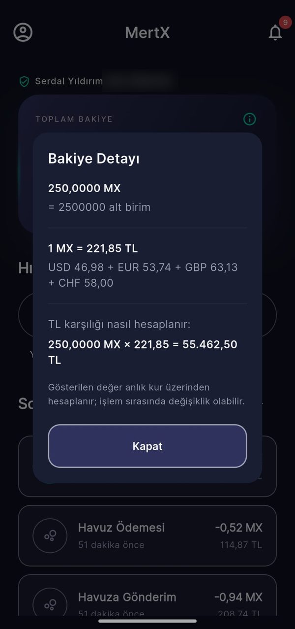 Bakiye detayı ve değer hesabı